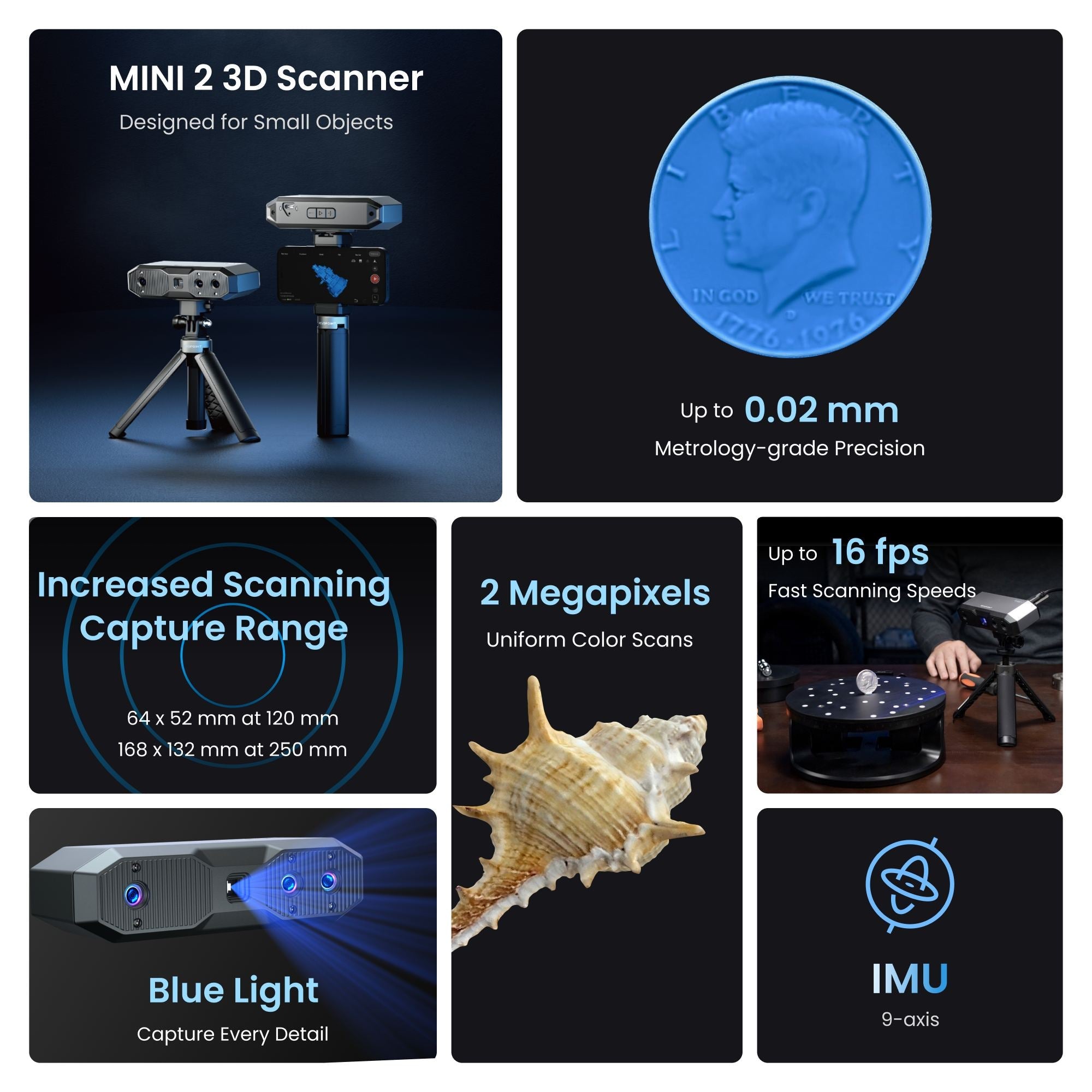 [Revopoint] MINI 2 3D Scanner: Blue Light Technology | 0.02mm Precision